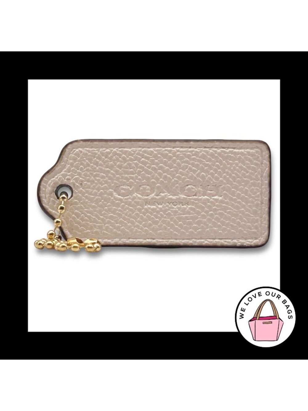 COACH HANG TAG 2.25" Chalk White Pebbled Leather Bag Charm Keychain Fob New York